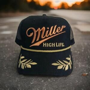 NEW Miller High Life Trucker Hat Black Mesh Snapback Patch Cap Mens OSFA